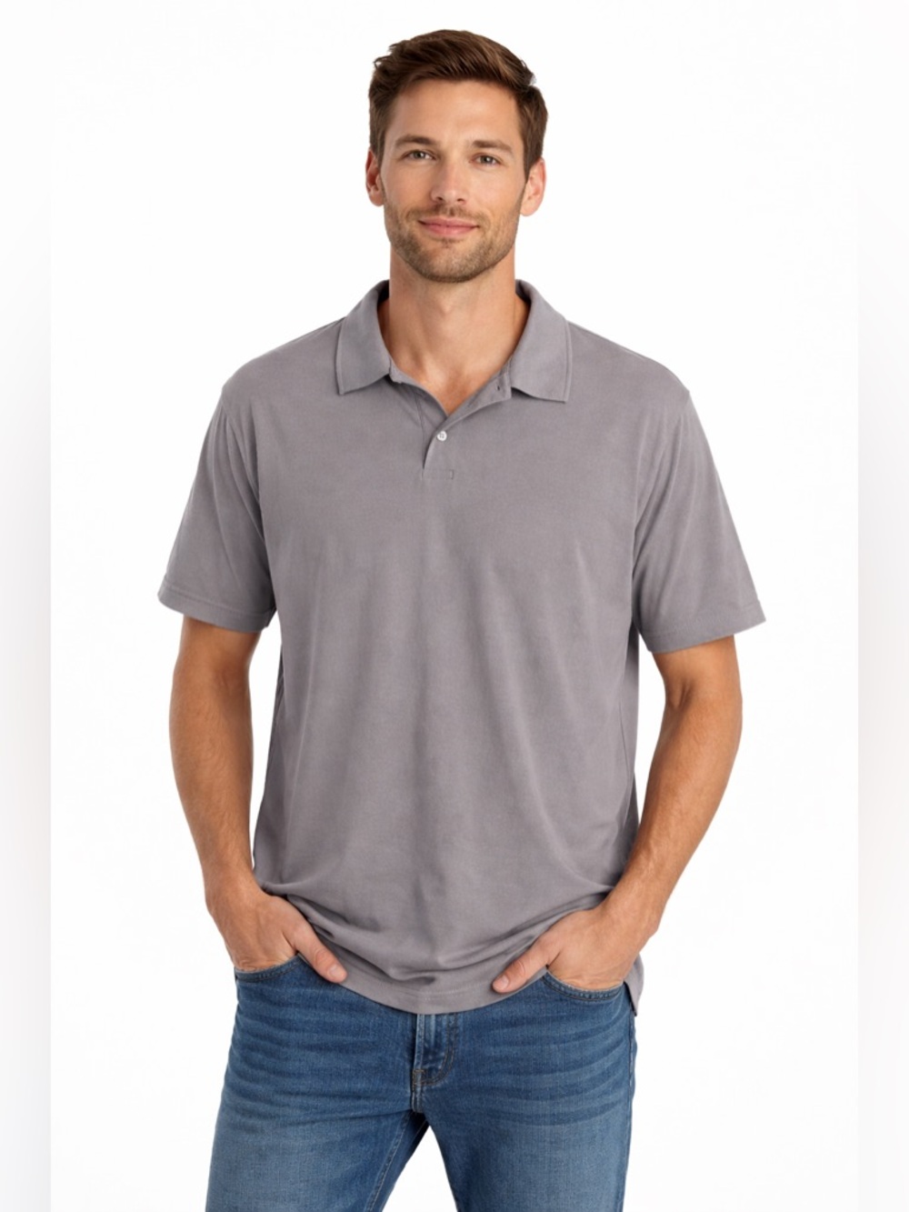 True Classic Men's Short Sleeve Classic Polo Shirt in Light Gray